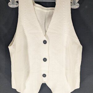 Women Knit Vest Top Y2k V Neck Sleeveless Button Up Crochet Size: Small